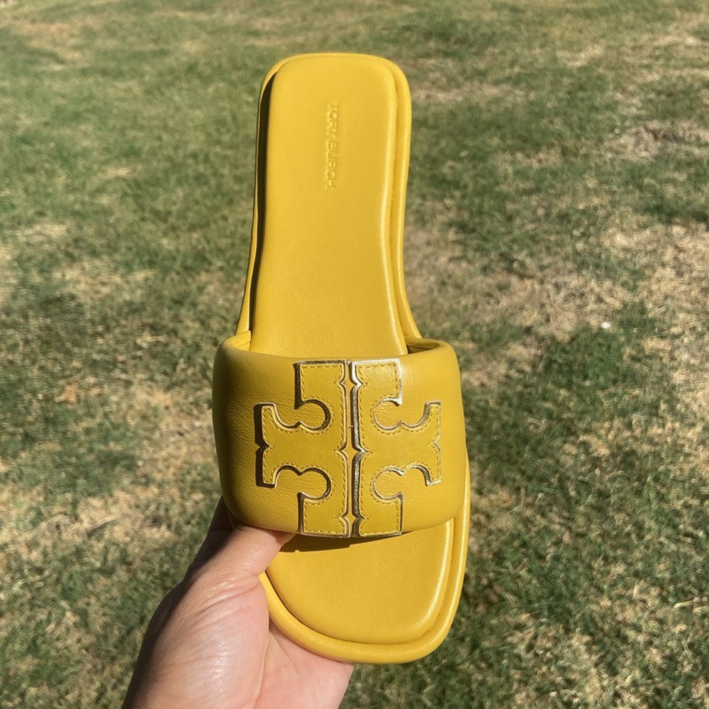 Tory burch double T-slides golden sunset